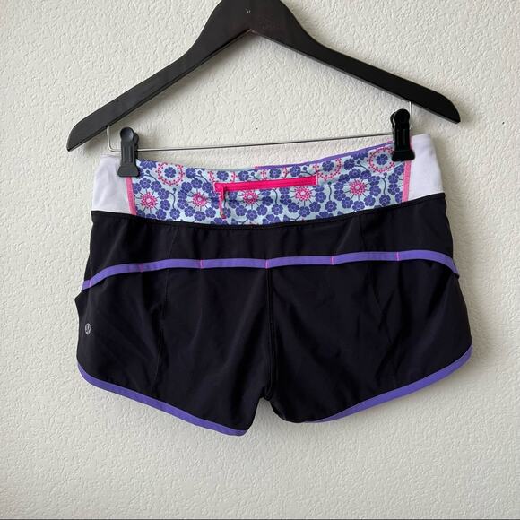 Lululemon Run Speed Short Black / Power Purple / Quilt Summer zip pocket floral - Picture 1 of 8